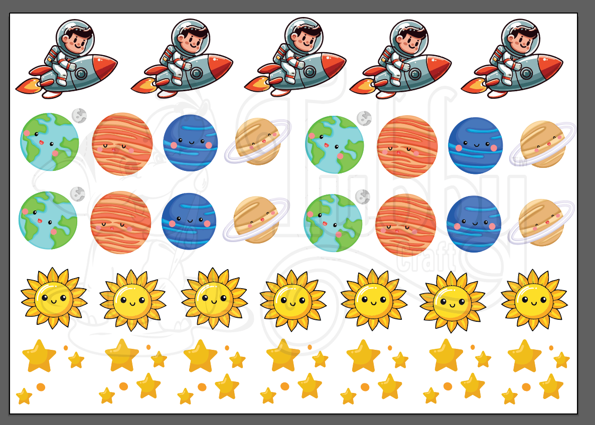 space theme uv dtf stciker sheetwith astronaut, planets, sticker activity for birthday, diy activity for kids